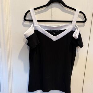 INC International Concepts Black and White Cold Shoulder Top